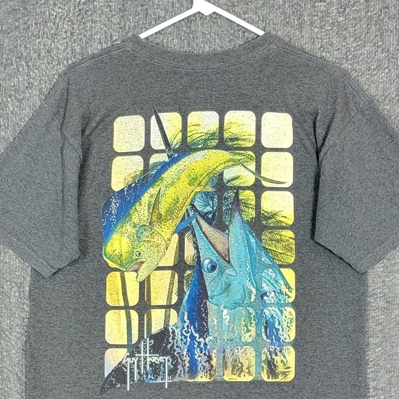 Guy Harvey T-Shirt Mens M Gray Swordfish Blue Marlin AFTCO Short Sleeve Crewneck - Picture 2 of 9